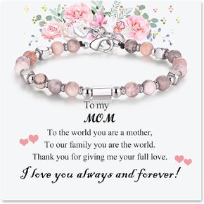 Dlknp Mothers Day Gifts for Mom from Daughter Son - Mom Birthday Gift Mother's Day Jewelry Gifts for Mom - 316L Stainless Steel Jasper Beaded Bracelets for Women Mom