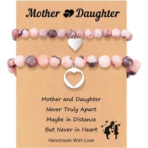 Mother Daughter Bracelets, Mom Birthday Gifts Bracelets Set for 2 Mom Daughter Bear Matching Bracelet Women Beaded Bracelets