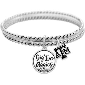 Texas A&M Gig Em Aggies Twist and Shout Silver Bracelet Jewelry TAMU