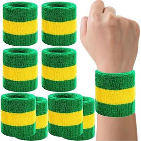 8 Pack Wrist Sweatbands Tennis Wrist Bands Absorbent Sweat Band for Men and Women, Breathable Cotton Sweatbands for Working Out, Football, Basketball, Running Athletic Sports -(Green/Yellow/Green)