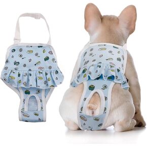 QBLEEV Dog Diapers Female Washable Sanitary Pantie with Adjustable Suspender, Reusable Doggie Diapers for Male Dogs in Heat, Cotton Puppy Pet Period Panties Dog Underwear for Teddy French Bulldog M