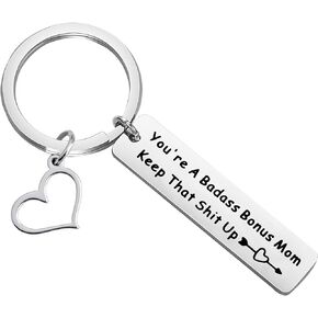 LQRI Funny Bonus Mom Gift Stepmom Gifts Keychain You're A Badass Bonus Mom Keep That Shit Up