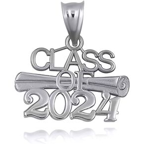 Claddagh Gold .925 Sterling Silver Class Of 2024 Graduation Diploma Pendant Necklace and Pendant Only
