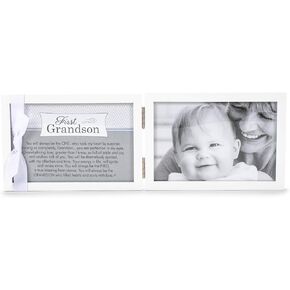 The Grandparent Gift Company- 4" x 6" White Double Hinged Table or Shelf Frame with “Grandson" Sentiment- Holds Ultrasound and Photographs
