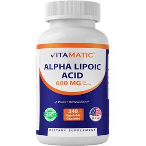 Vitamatic Alpha Lipoic Acid (ALA) 600mg Per Serving - 240 Vegetable Capsules - 120 Servings - Non-GMO & Gluten Free
