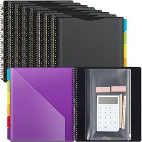 8 Packs 24 Pocket Poly Project Organizer with 12 Dividers 11.7 x 10 inches Binder Organizer Spiral Project Folder Multi Pocket Folder 1/6 Cut Tabs, 12 Tab Color Dividers, School Supplies