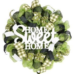 Home Sweet Home Wreath, Green Everyday Wreath, Spring and Summer Door Wreaths - Moss Green Black White, Housewarming, Farmhouse - Bridal Shower Present