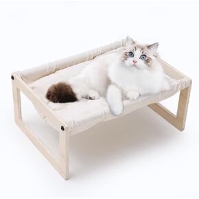 BsBsBest Cat Bed, 22 X 16 Inch Elevated Wooden Pet Hammock Breathable Dog Bed Detachable Portable Indoor Outdoor Cat Beds for Kitty Puppy Bunny Rabbit Small Animal with Padded Cotton