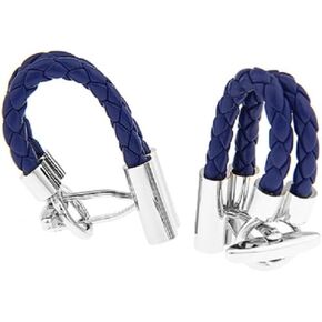 MRCUFF Leather Braided Blue Pair Cufflinks in a Presentation Gift Box & Polishing Cloth