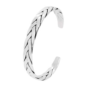 Men's 925 Sterling Silver Bangle Braided Details Silver Cuff Bangle Bracelet for Men