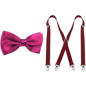 Alizeal Mens Adjustable Pre-tied Bow Tie-Magenta, 1 Inch Suspenders with 4 Swivel Hooks & Elastic Band-Maroon