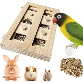 Extra-Large Wooden Bird Foraging Box Toy, Bird Puzzle Toy Seed Food Feeder, Enrichment Foraging Toy for Parrot, Parakeet, Guinea Pig, Hamsters, Sun Conures, African Grey, Macaw