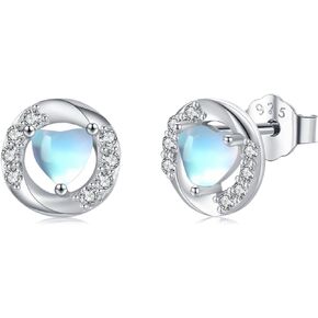 Stud Earrings Earrings S925 Sterling Silver Cute Heart Earrings Moonstone Love Cubic Zirconia Hypoallergenic Earrings for Women Girls Earrings Jewelry Gift
