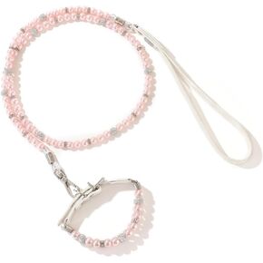 Dogs Kingdom Dog Cat Pearls Diamond Collar Leash Set Bling Rhinestones Necklace Set for Small Dog Cat Puppy Adjustable Pet Accessory,White,L:11-13" neck