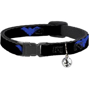 Cat Collar Breakaway Nightwing Logo Black Blue 8 to 12 Inches 0.5 Inch Wide