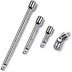 StrugDeas 4 Piece 1/2 Inch Drive Extension Bar Set, 1/2 Inch Drive Socket Extension Set Includes 3, 5, and 10 Inch Extensions and 1/2 Inch drive Universal Joint Socket