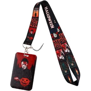 Horror Halloween Lanyard Keychain, Horror ID Badges Key Lanyard for ID Card Holder, Cell Phone Case