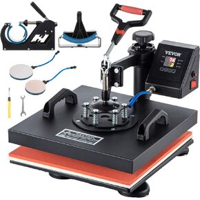 VEVOR Heat Press, 5 in 1 Heat Press Machine 15x15, 1050W Sublimation Transfer Printer with Teflon Coated, Fast&Even Heating, Digital Precise Temperature Control, for T Shirts Mug Cap Plate, Black