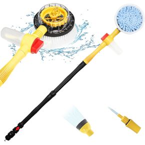 Rotating Car Wash Brush, Car Wash Brush with Long Handle,Automatically Foams Car Wash Kit with Car Cleaning Brush,Pressure Washer Gun and Hose Nozzle for Cars,Yards,Gardens,Pets etc