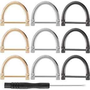 KIKOOD 10pcs 3/4 inch Horseshoe Shape D Rings Screw in Shackle Horseshoe Shape D Ring Cats Leash Ring DIY Leather Craft Purse Keychain Accessories for Collars Making Car Keys Tools, Gold+Sliver+Black