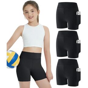 EXARUS Girls 4" Volleyball Dance Shorts with Pockets Youth Biker Spandex Shorts High Waisted