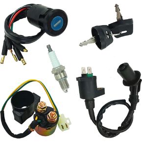Ignition Key Switch&Ignition Coil for Honda TRX300 Fourtrax 300 TRX300FW 1990-2000 ATV with Starter Solenoid Relay Spark Plug