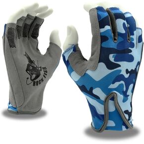 Cordova Rock Fish FP2000B Blue Camo Fishing Gloves with Standard Wrist and Synthetic Leather Palm, Durable, Salt & Fresh Water
