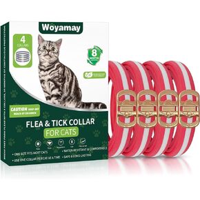 Woyamay 4 Pack Flea Collar for Cats, 32 Months Flea and Tick Collars for Cats, Flea and Tick Prevention for Cats Collar, Waterproof Cat Flea Collar, Adjustable Cat Flea and Tick Collar, Red & White