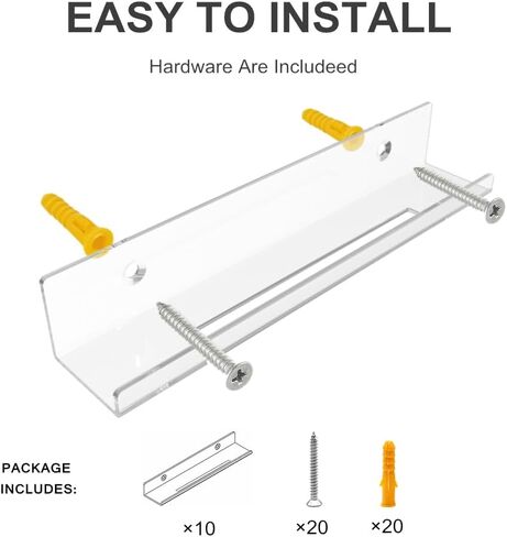 BiJun الفينيل جدار جبل، 10 حزمة رفوف سجل الفينيل الاكريليك حامل سجل الجدار عرض 7 بوصة الفينيل سجل الرف سجل تخزين مجموعة لعرض ألبوم الفينيل في مكتب المنزل (واضح) in Kuwait