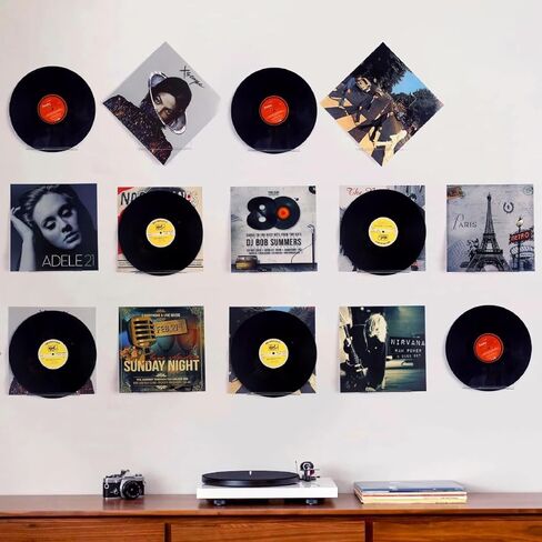 BiJun الفينيل جدار جبل، 10 حزمة رفوف سجل الفينيل الاكريليك حامل سجل الجدار عرض 7 بوصة الفينيل سجل الرف سجل تخزين مجموعة لعرض ألبوم الفينيل في مكتب المنزل (واضح) in Kuwait