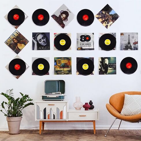 BiJun الفينيل جدار جبل، 10 حزمة رفوف سجل الفينيل الاكريليك حامل سجل الجدار عرض 7 بوصة الفينيل سجل الرف سجل تخزين مجموعة لعرض ألبوم الفينيل في مكتب المنزل (واضح) in Kuwait
