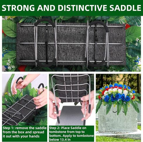 Lodou Artificial Cemetery Flowers, Silk Flower Arrangement,Artificial Rose Bouquet Grave Memorial Flowers with Headstone Saddle for Graveyard Headstones Decoration (1, Blue and White) in Saudi Arabia