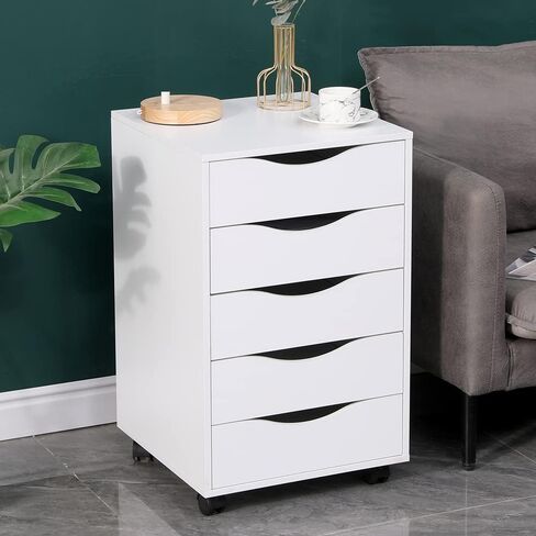 منظم تخزين 5 أدراج مع عجلات قابلة للقفل، خزانة ملفات تخزين الملفات المتنقلة، 24 بوصة ارتفاع للمكتب المنزلي (أبيض) in Kuwait