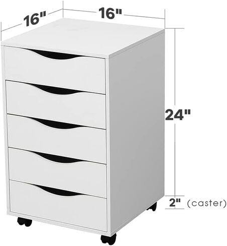 منظم تخزين 5 أدراج مع عجلات قابلة للقفل، خزانة ملفات تخزين الملفات المتنقلة، 24 بوصة ارتفاع للمكتب المنزلي (أبيض) in Kuwait