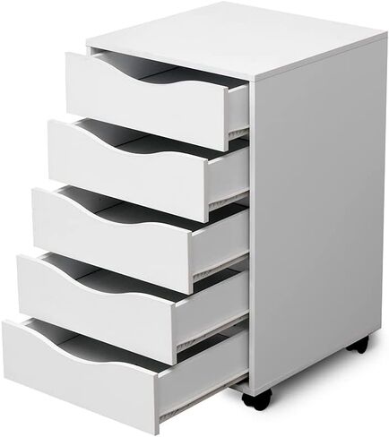 منظم تخزين 5 أدراج مع عجلات قابلة للقفل، خزانة ملفات تخزين الملفات المتنقلة، 24 بوصة ارتفاع للمكتب المنزلي (أبيض) in Kuwait