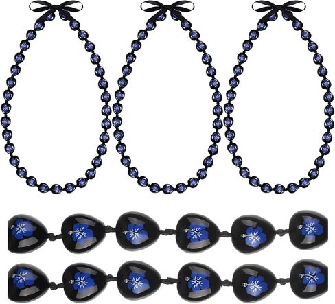 Rtteri 3 Pcs Graduation Kukui Nuts Lei Necklace Chunky Acrylic Hawaiian Leis Necklace with Ribbon Bow Class of 2024 Graduation Gift for Women Men Kids in Saudi Arabia