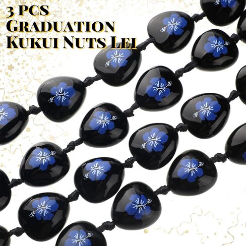 Rtteri 3 Pcs Graduation Kukui Nuts Lei Necklace Chunky Acrylic Hawaiian Leis Necklace with Ribbon Bow Class of 2024 Graduation Gift for Women Men Kids in Saudi Arabia