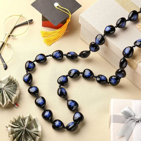 Rtteri 3 Pcs Graduation Kukui Nuts Lei Necklace Chunky Acrylic Hawaiian Leis Necklace with Ribbon Bow Class of 2024 Graduation Gift for Women Men Kids in Saudi Arabia
