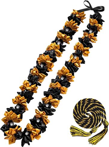 Cindeer Graduation Leis with Kukui Nut Leis Beads and Honor Cord Class of 2024 Graduation Ribbon Leis Kukui Nut Leis Beads Necklaces Graduation Gift for Student Party Supplies (Blue and White) in Saudi Arabia