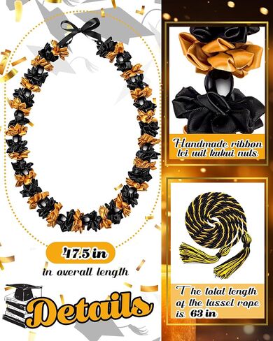 Cindeer Graduation Leis with Kukui Nut Leis Beads and Honor Cord Class of 2024 Graduation Ribbon Leis Kukui Nut Leis Beads Necklaces Graduation Gift for Student Party Supplies (Blue and White) in Saudi Arabia