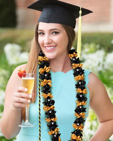 Cindeer Graduation Leis with Kukui Nut Leis Beads and Honor Cord Class of 2024 Graduation Ribbon Leis Kukui Nut Leis Beads Necklaces Graduation Gift for Student Party Supplies (Blue and White) in Saudi Arabia