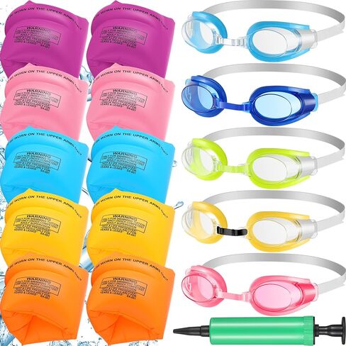 5 Pairs Arm Floaties for Kids 5 Pairs Children Swim Goggles Toddler Inflatable Floaters Anti Fog Swimming Goggles PVC Adult Kids Floaties for Pool with Pump for Swimming Training in Saudi Arabia