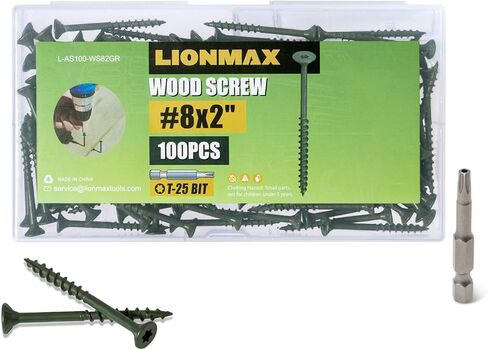 LIONMAX Deck Screws 2 Inch, Wood Screws #8 x 2", 100 PCS, Rust Resistant, Exterior Epoxy Coated, Outdoor Decking Screws, Torx/Star Drive Head Screw, T25 Star Bit Included, Green in Saudi Arabia