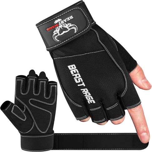 BEAST RAGE Gym Workout Gloves for Men, Cushion Padded Palm Grip for Weight Lifting Gloves Wrist Wraps Working Out More Exercise Pull ups Hand Support Training Fitness Cycling in Saudi Arabia