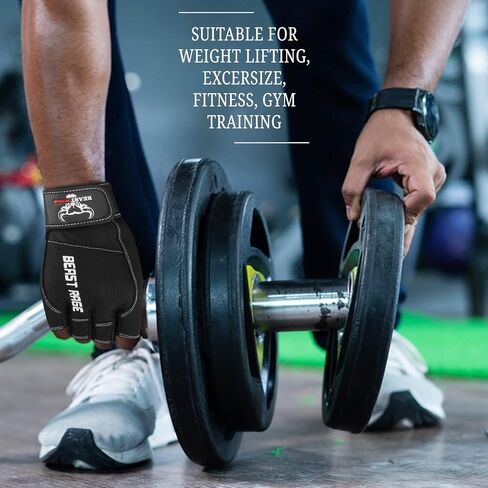 BEAST RAGE Gym Workout Gloves for Men, Cushion Padded Palm Grip for Weight Lifting Gloves Wrist Wraps Working Out More Exercise Pull ups Hand Support Training Fitness Cycling in Saudi Arabia