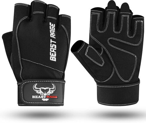 BEAST RAGE Gym Workout Gloves for Men, Cushion Padded Palm Grip for Weight Lifting Gloves Wrist Wraps Working Out More Exercise Pull ups Hand Support Training Fitness Cycling in Saudi Arabia
