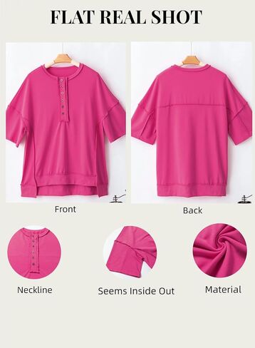 AlvaQ Womens Oversized Short Sleeve Sweatshirt Summer Casual Loose Button Down Henley V Neck Pullover Tunic Tops Shirts in Saudi Arabia