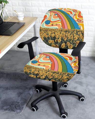 Sea Turtle Office Chair Covers Stretchable 2 Piece, Soft Decorative Computer Desk Chair Cover Protector Universal Rotating Chair Slipcover Summer Beach Turquoise Tortoise Wooden in Saudi Arabia
