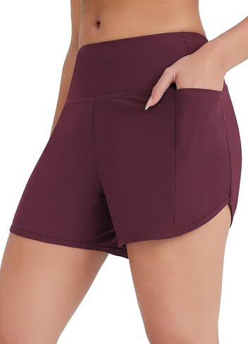 Emlovm Women's 4" Swim Shorts High Waisted UPF50+ Board Shorts Tummy Control Swimsuit Bottoms with Liner and 3 Pockets in Saudi Arabia