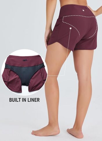 Emlovm Women's 4" Swim Shorts High Waisted UPF50+ Board Shorts Tummy Control Swimsuit Bottoms with Liner and 3 Pockets in Saudi Arabia